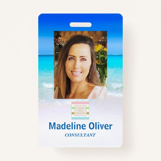 Photo ID Logo Ocean Beach Sea Lanyard Badge (Devant)