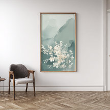 Impression d'art mural abstrait vert sauge Japandi