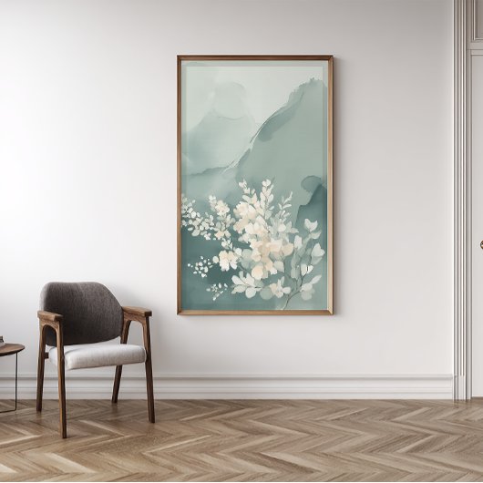 Photo Impression d'art mural abstrait vert sauge Japandi