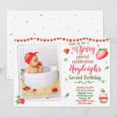 Photo invitation anniversaire fraise 2e anniversai (Devant / Derrière)