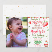 Photo invitation anniversaire fraise Berry sweet (Devant / Derrière)