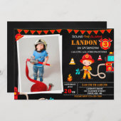 Photo Invitation d'anniversaire de pompier Camion (Devant / Derrière)