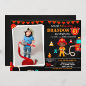 Photo Invitation d'anniversaire de pompier Camion (Devant / Derrière)