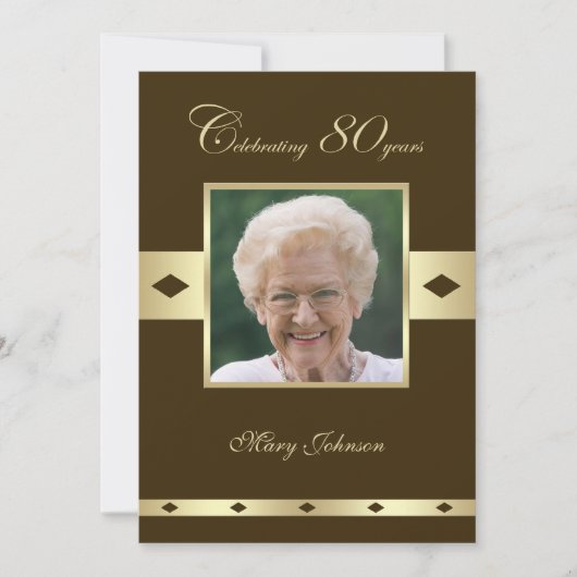 Photo Invitation de fête d'anniversaire 80th Brown (Devant)