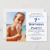 Photo Invitation de fête d'anniversaire bleu enfan (Devant)