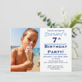 Photo Invitation de fête d'anniversaire bleu enfan (Debout devant)