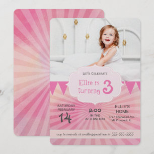 Photo Invitation de fête d'anniversaire rose car