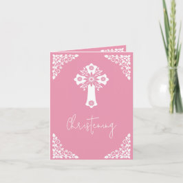 Photo Invitation For Christening Cross Rose Pink Feestdagen Kaart