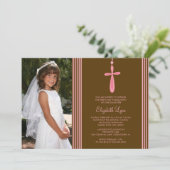 Photo Invitation Première communion Croix rose (Debout devant)