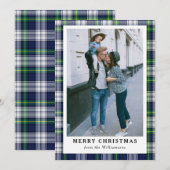 Photo Joyeuse carte de Noël bleu marine Tartan Pla (Devant / Derrière)