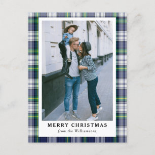 Photo Joyeuse carte de Noël bleu marine Tartan Pla