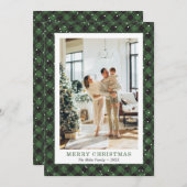 Photo Joyeuse Carte de Noël Snowy Green Plaid (Devant / Derrière)