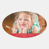 Photo Joyeux Stickers Rouge ovale de Noël (Devant)