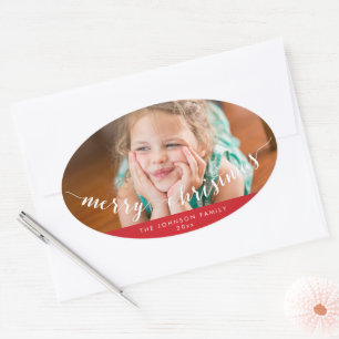 Photo Joyeux Stickers Rouge ovale de Noël