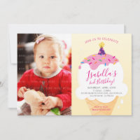 PHOTO KIDS PARTY INVITATION rétro cône crème glacé