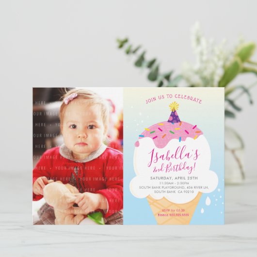 PHOTO KIDS PARTY INVITATION rétro crème glacée côn (Debout devant)