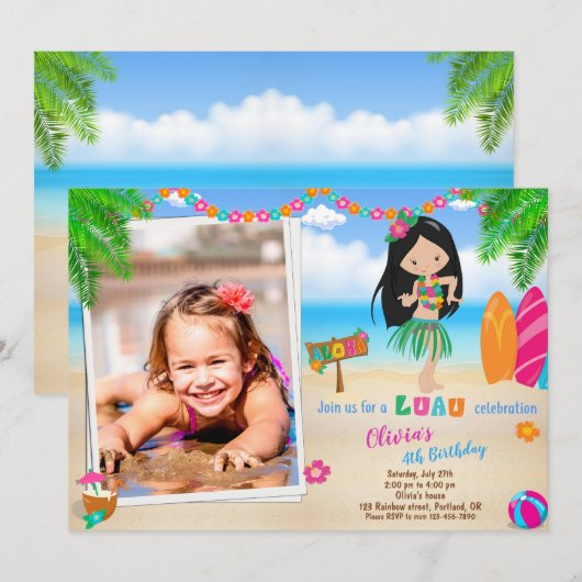 Photo Luau invitation anniversaire Luau invitation (Devant / Derrière)