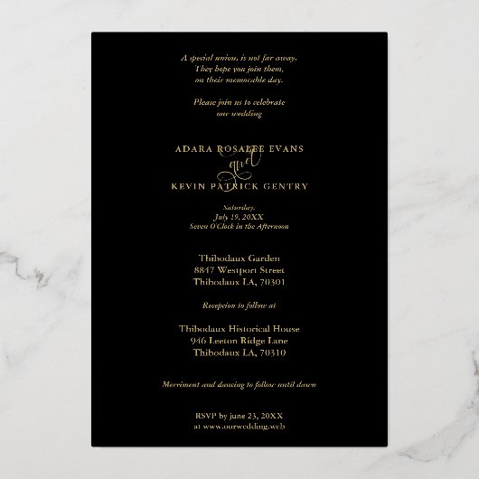 Photo Luxury Real Golden Fancy Calligraphy Folie Uitnodiging (Achterkant)