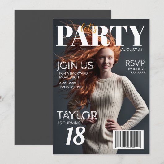 Photo Magazine Style 18ème anniversaire Invitation (Devant / Derrière)