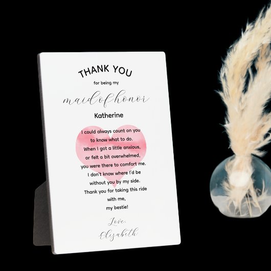 Photo Maid of Honor Thank You Plaque Poem