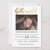 Photo manuscrite faire-part de naissance Hello Wor (Devant)