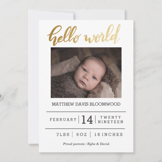 Photo manuscrite faire-part de naissance Hello Wor (Devant)