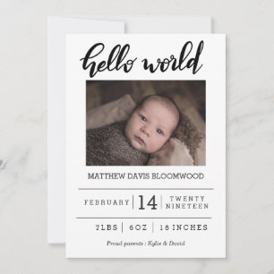 Photo manuscrite faire-part de naissance Hello Wor
