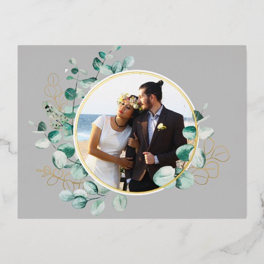 Photo mariage avec cadre vert simple Carte (Recto)