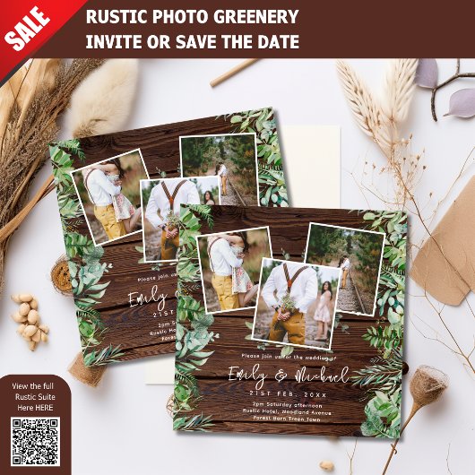 PHOTO MARIAGE INVITATIONS CARRÉ VERT RUSTIQUE