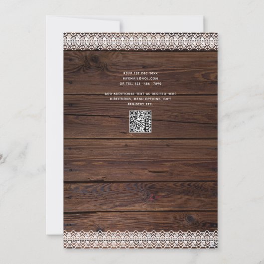 PHOTO MARIAGE INVITATIONS LACE RUSTIQUE BOHO BARN (Dos)