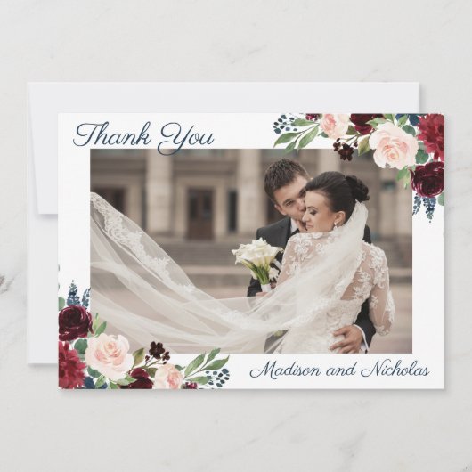 Photo Mariage Merci Cartes Marine Marsala Fleurs (Devant)