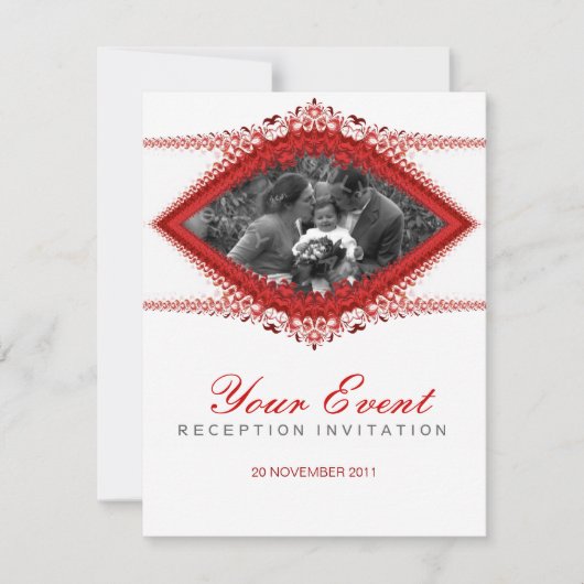 Photo : Mariage : Rouge Blanc Ornate Invitation te (Devant)