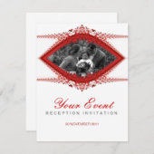 Photo : Mariage : Rouge Blanc Ornate Invitation te (Devant / Derrière)