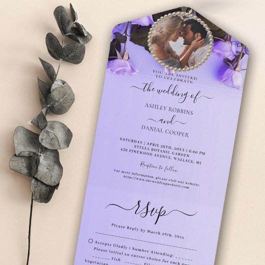 Photo Mariage violet tout en une invitation