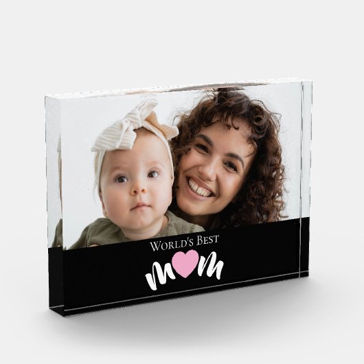 Photo Meilleure Maman du Monde Cœur Script Moderne Bloc (Gauche)