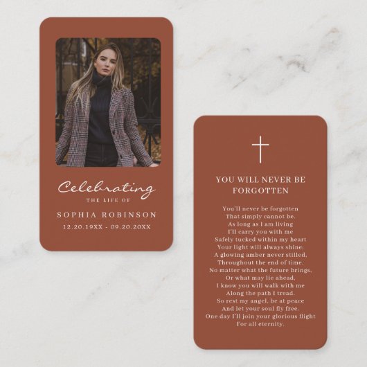 Photo Memorial Terracotta Burnt Orange Carte de pr (Devant / Derrière)