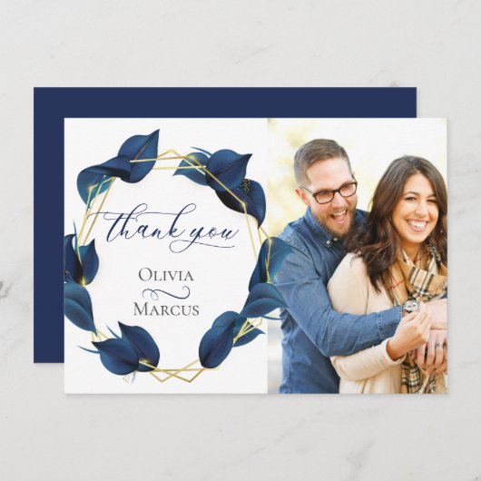 Photo Merci Moderne Bleu Indigo Foncé et Or (Devant / Derrière)