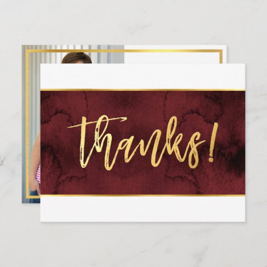 PHOTO MERCI moderne marron rouge or script (Devant / Derrière)