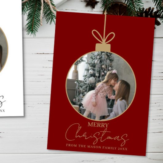 photo Merry Christmas bauble Photo Card Kaart