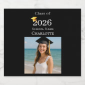 Photo modern black Graduation Party Sparkling Wijnetiket (Enkel label)