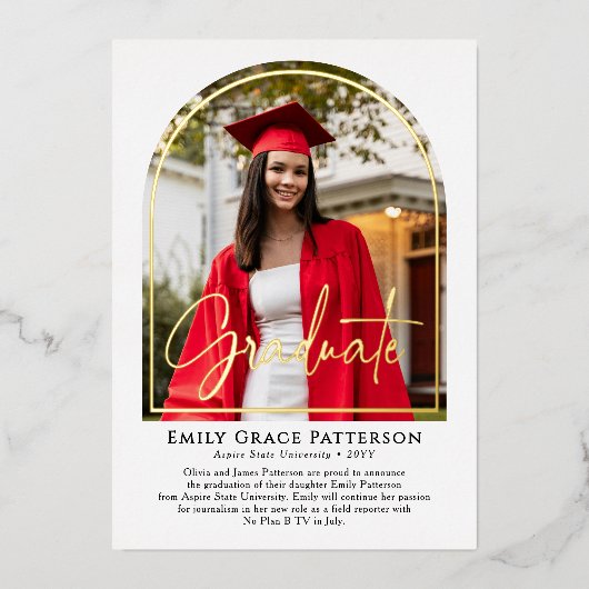 Photo Moderne Arch Script Graduation Faire-part (Recto)
