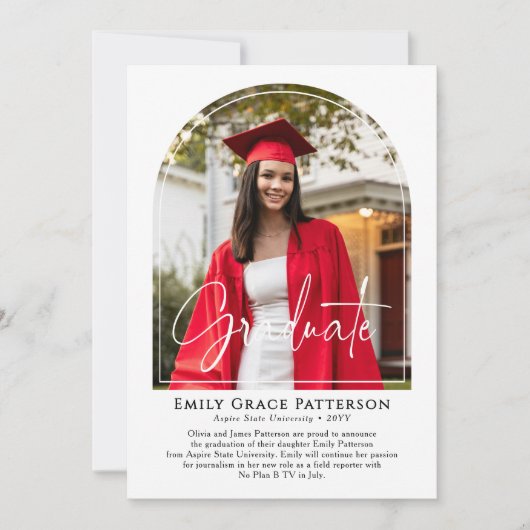 Photo Moderne Arch Script Graduation Faire-part (Devant)