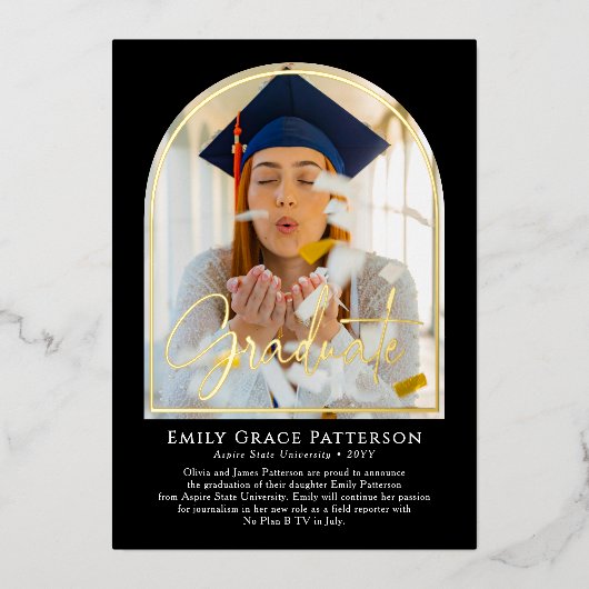 Photo Moderne Arch Script Graduation Faire-part (Recto)