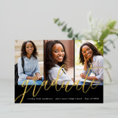 Photo moderne Black Gold Foil Grad Faire-part (Debout devant)