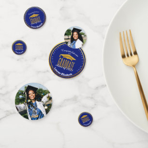 Photo moderne Blue Gold Graduation Table Confetti