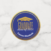 Photo moderne Blue Gold Graduation Table Confetti (Petit recto)