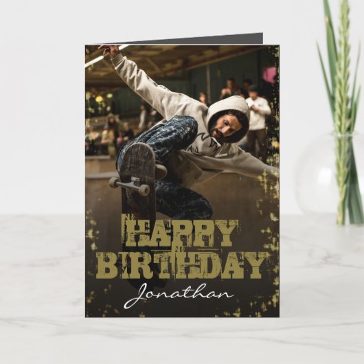 Photo moderne Carte d'anniversaire Black & Gold Ha (Devant)