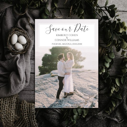 Photo Moderne de Faire-Part de Date | Blanc