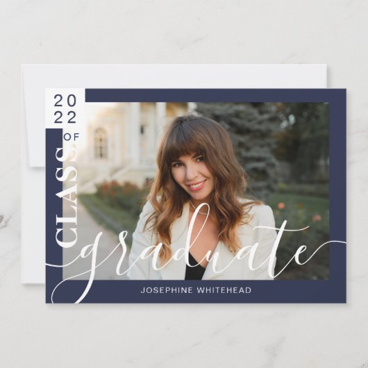Photo moderne Diplômé Faire-part 2022 Marine Bleu (Devant)