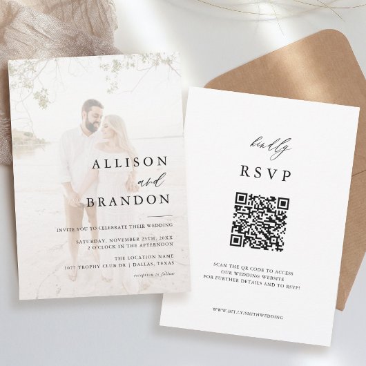 Photo moderne Elegant QR Faire-part de mariage